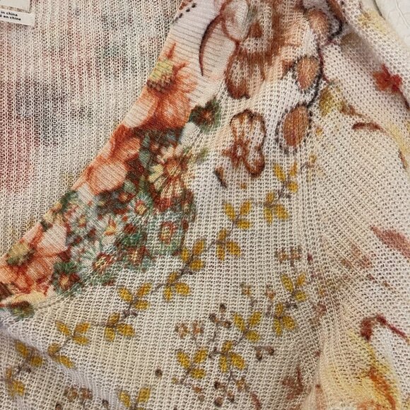 Anthropologie Floral Knit Sweater XS Ivory Linen Blend V Neck - Picture 13 of 16